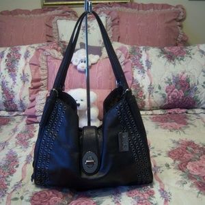 COACH BLACK LEATHER GROMMET HANDBAG CARLYLE 32401